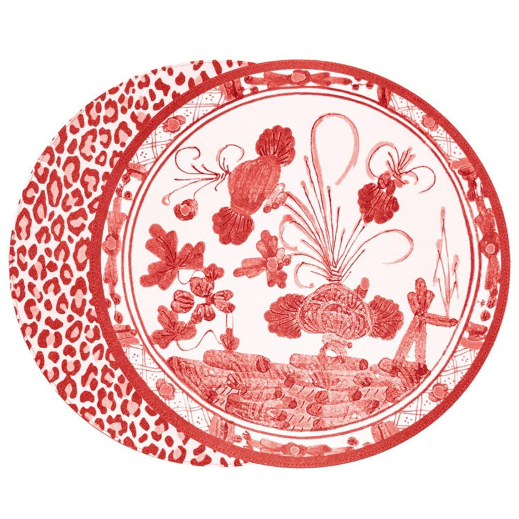 VIDA Faenza and Leopard Reversible Round Placemats Set of 4 White & Green