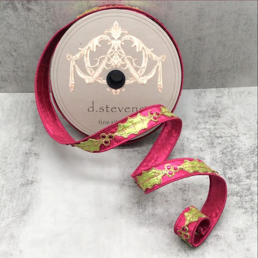 Hot Pink Jewel Holly Trim Ribbon, 1” X 10YD – Miss Cayce's
