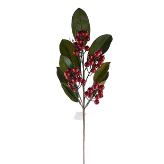 33" Wired Berry Leaf Spray, Red