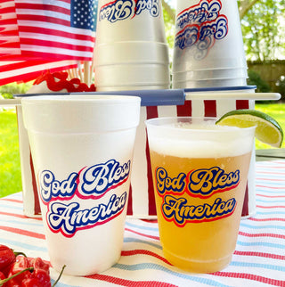 God Bless America Script Foam Cup Set