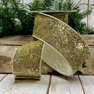 Gold Metallic with Velvet Silver Back Ribbon, 2.5” X 10YD