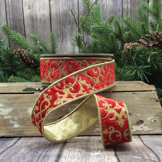 Red Treillage Velvet Glitter Ribbon, 1.5" X 10YD