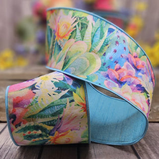 Dupion Watercolor Desert Cacti Ribbon, 4" x 10YD