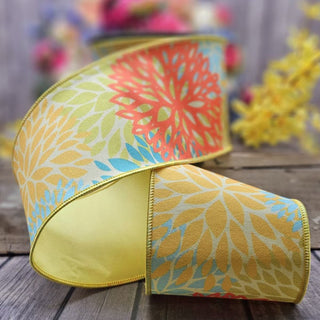 Yellow Dupion Floral Cutout Ribbon, 4” x 10YD
