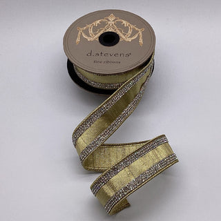 Gold Metallic Crystal Jewel Stripe Ribbon, 1.5” X 5YD