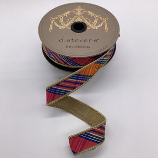 Hot Pink Dupion Bias Cut Plaid Ribbon, 1" X 10YD