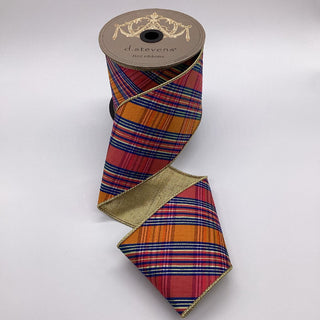Hot Pink Dupion Bias Cut Plaid Ribbon, 4" X 10YD