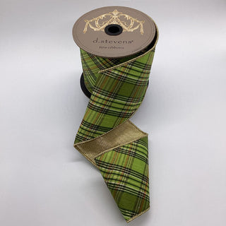 Green Tones Dupion Plaid Ribbon, 4" X 10YD
