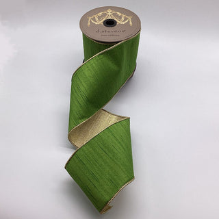 Green Slub Dupion Metallic Ribbon, 4" X 10YD