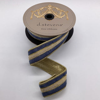 Dusty Blue Velvet Pearl Center Ribbon 1.5” x 5YD