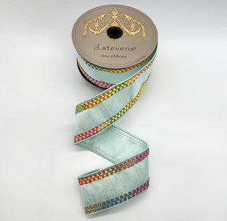 Dupion Light Blue Ribbon with Multicolor Braid, 2.5" x 10 Yards