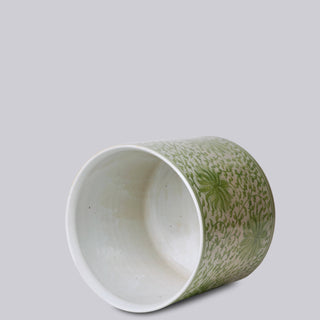 Scrolling Lotus Green and White Porcelain Cachepot