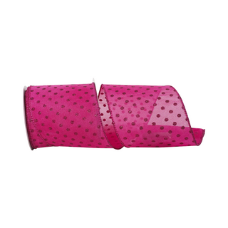Mesh Deluxe Glitter Dot Hot Pink Ribbon, 4" X 5YD