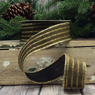 Gold Metallic Mesh Glitter Stripe, 1.5” X 10YD