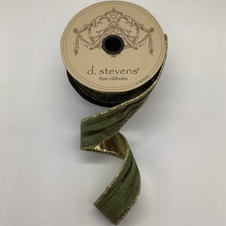 Olive Marble Velvet Gold Back Ribbon, 1.5" X 10YD