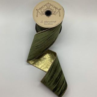 Olive Marble Velvet Gold Back Ribbon, 4" X 10YD