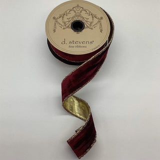 Burgundy Velvet with Gold Back Ribbon, 1.5" X 10YD