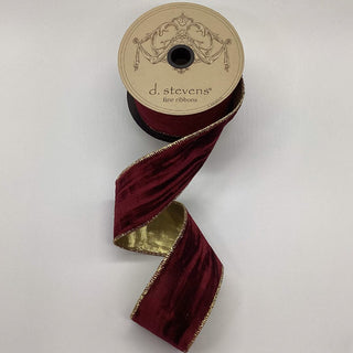 Burgundy Velvet with Gold Back Ribbon, 2.5" X 10YD