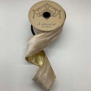 Champagne Marble Velvet Gold Back Ribbon, 2.5" X 10YD