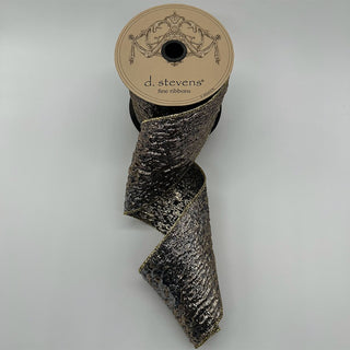 Black and Gold Crushed Metallic Ribbon, 4” X 10YD