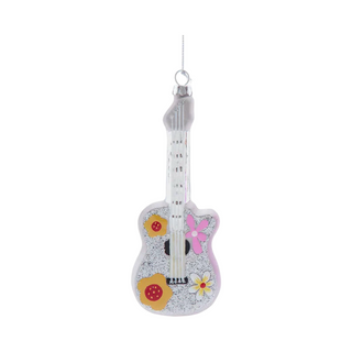Glass Silver Pink Guitar Ornament