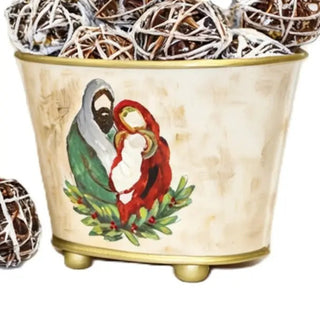 Hand painted Metal Cachepot Holy Family