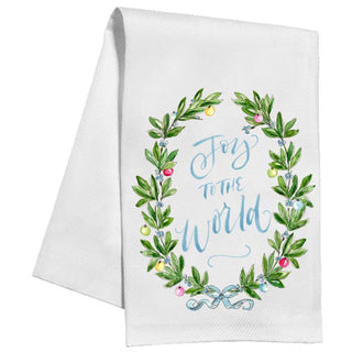 Joy to the World Blue Bow Kitchen Towel