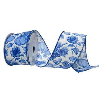 Blue Toile Harvest Harmony Ribbon, 2.5" X 10YD