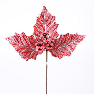 Frosted Holly Berry Pick in Red & White