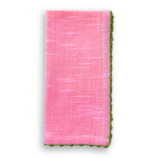 Knotted Edge Berry Cotton Napkin Olive Trim