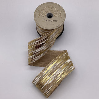 Metallic Gold, Brushed White, Linen Ribbon, 2.5” x 10YD