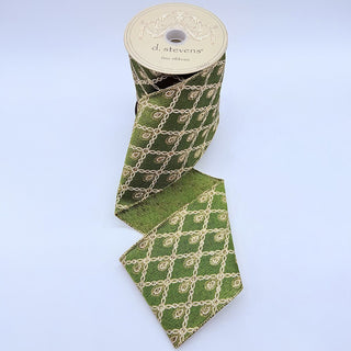 Olive Green & Gold Diamond Pattern Ribbon, 4” x 10YD