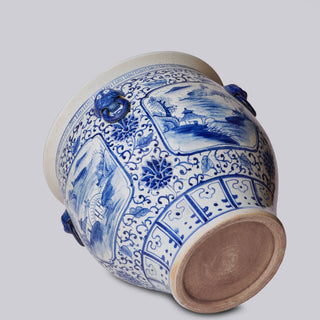 Blue and White Landscape Cartouche Porcelain Planter