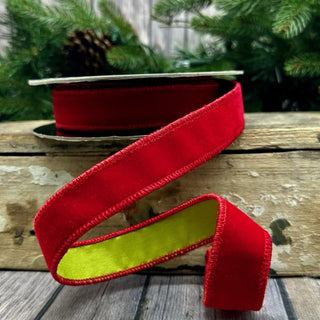 Two-Tone Red and Green Velvet Ribbon, 1" X 10YD