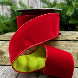 Two-Tone Red and Green Velvet Ribbon, 2.5" X 10YD