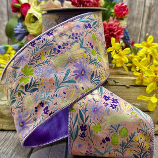 Poplin Watercolor Floral Bunny Ribbon, 4”x 10YD