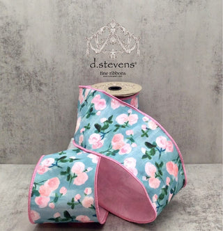 Poplin Pink Watercolor Roses Ribbon, 4" x 10YD