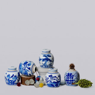 Blue and White Mini Bird and Flower Jar