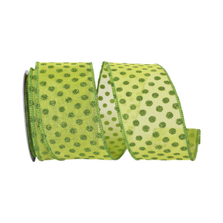 Mesh Deluxe Glitter Dot Green Ribbon, 2.5" X 10YD