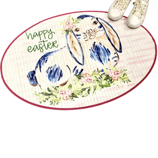 Happy Easter Bunny Oval Bamboo Mat