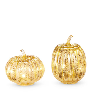 Lighted Gold Glass Pumpkin