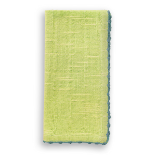 Knotted Edge Chartreuse Cotton Napkin Blue Trim