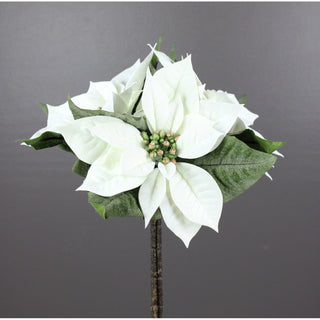 15" White Poinsettia Bush