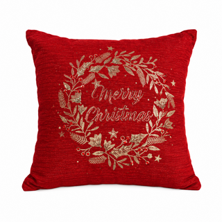 Merry Christmas Wreath Chenille Pillow