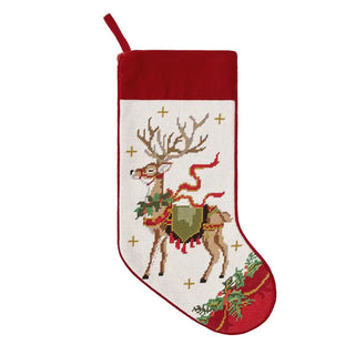 Reindeer with Wreath Needlepoint Stocking