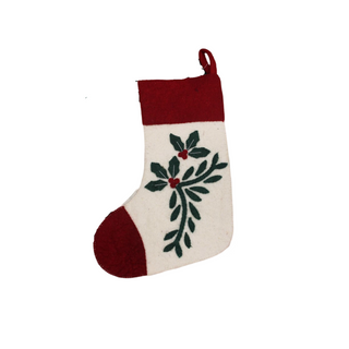 Handmade Ivory with Holly Stocking, 19"