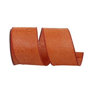 Rust Leaf Scroll Embossed Ribbon, 2.5" X 10YD