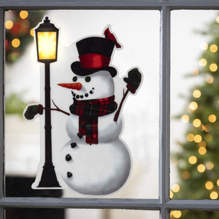 9.74"H Snowman Window Cling w/ Warm White LED Light