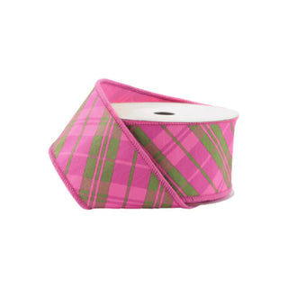 Dupioni Pink and Green Plaid Ribbon, 2.5" x 10YD