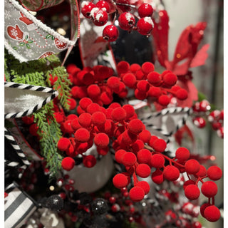 Red Flocked Berry Spray